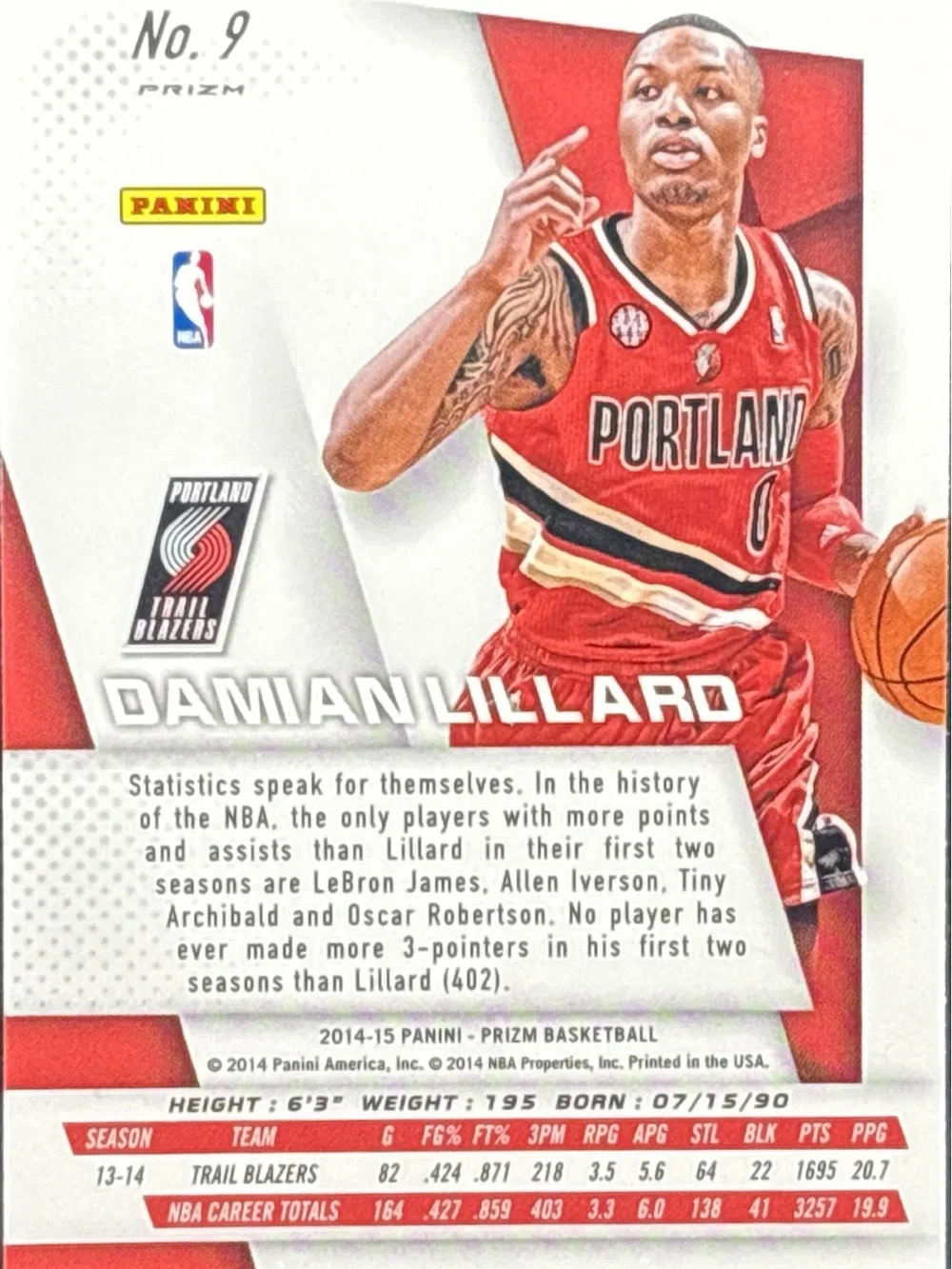 Panini Prizm Damian Lillard Prizm Basketball Trading Card